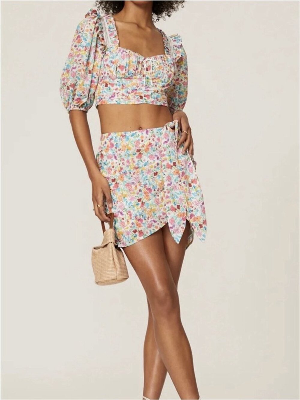 For Love & Lemons Authentic Floral Wrap Mini Skirt Multicolor Tie Front Medium